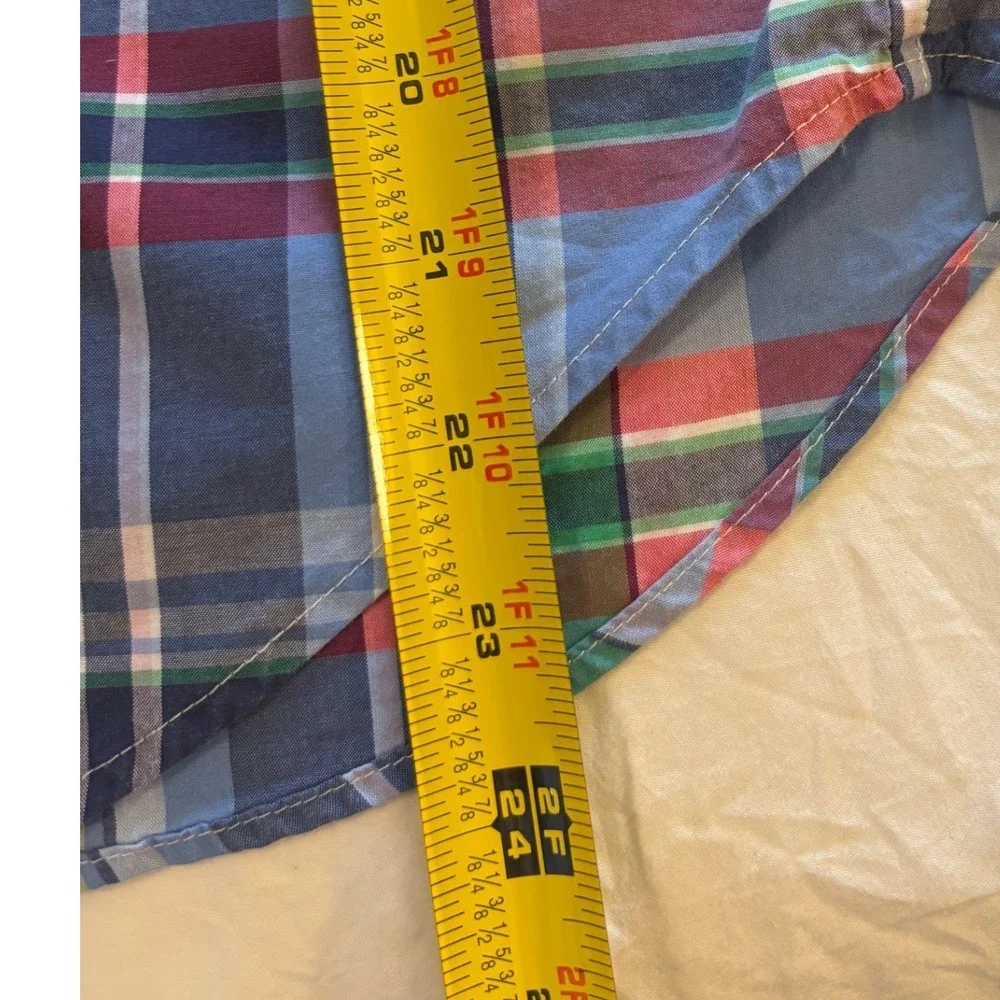Ralph Lauren Boys Blue Green Plaid Button Down Shirt Size M 10-12 Cotton Pony